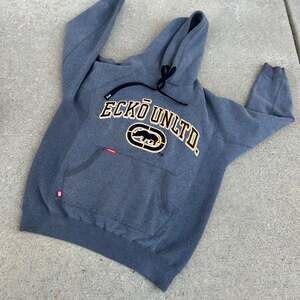 Vintage Ecko Hoodie Sweatshirt Men M Gray Yellow Embroidered Hooded Rhino